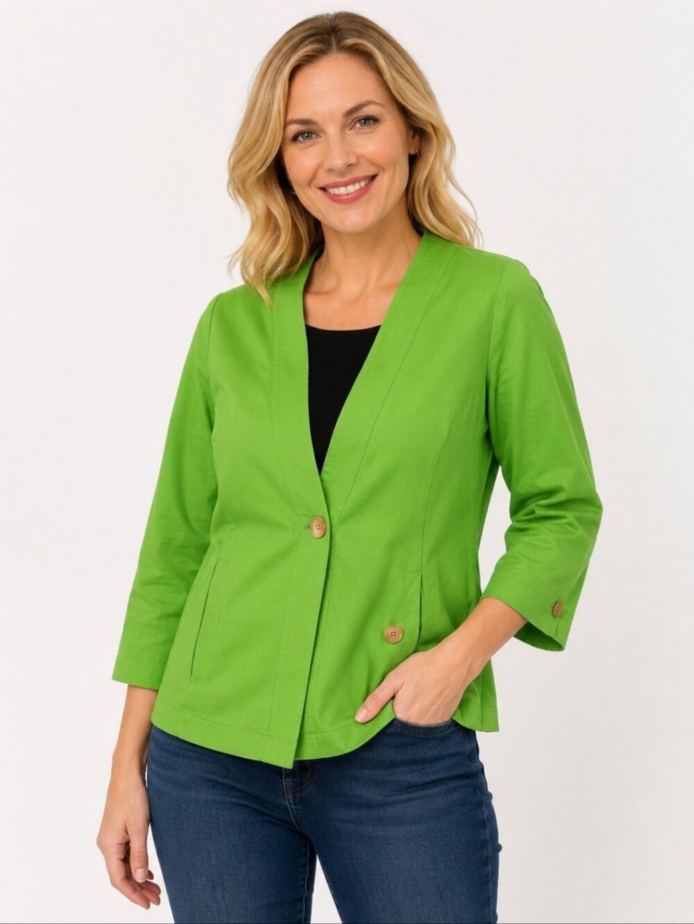 Talbots Lime Green Spring Single Button Collarless Blazer Sz 6